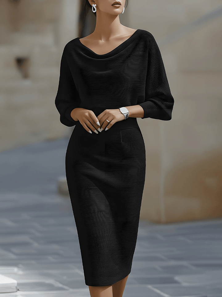 Noir | Cowl Neck Ribbed Midi Dress