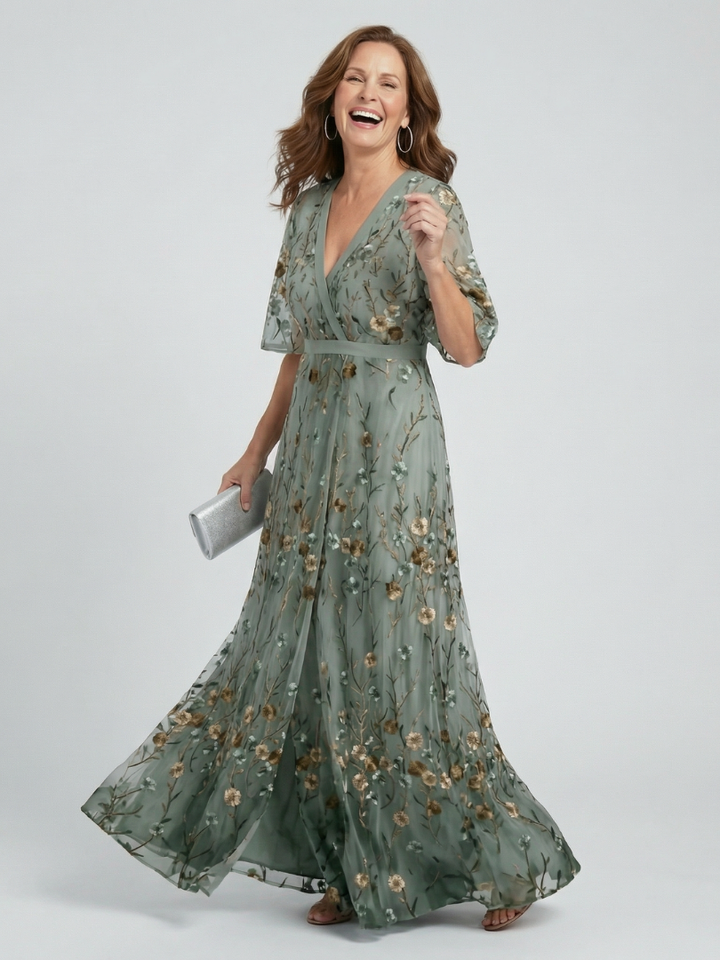 Genevieve | Embroidered Floral Maxi Dress