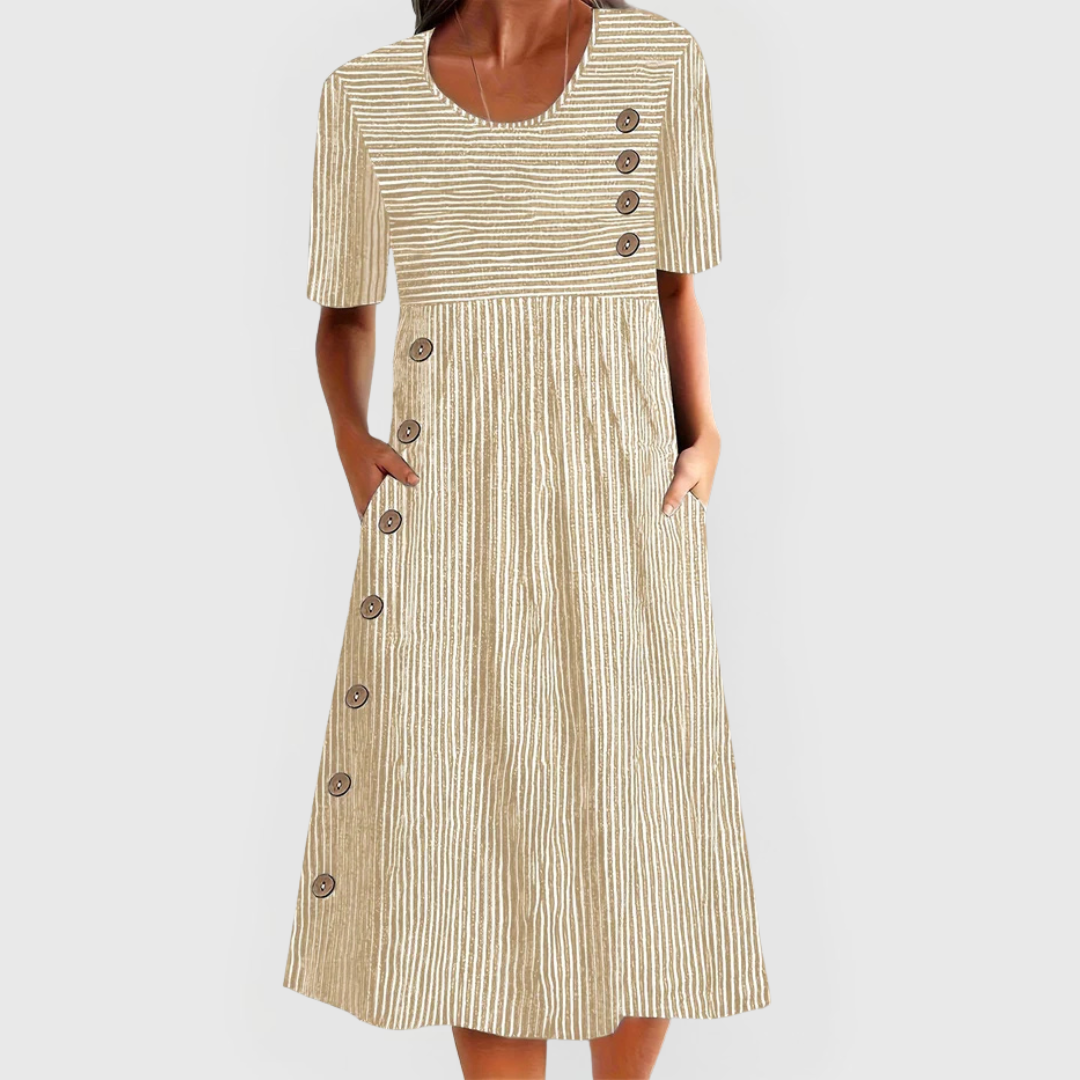 Harriet | Striped Button Midi Dress
