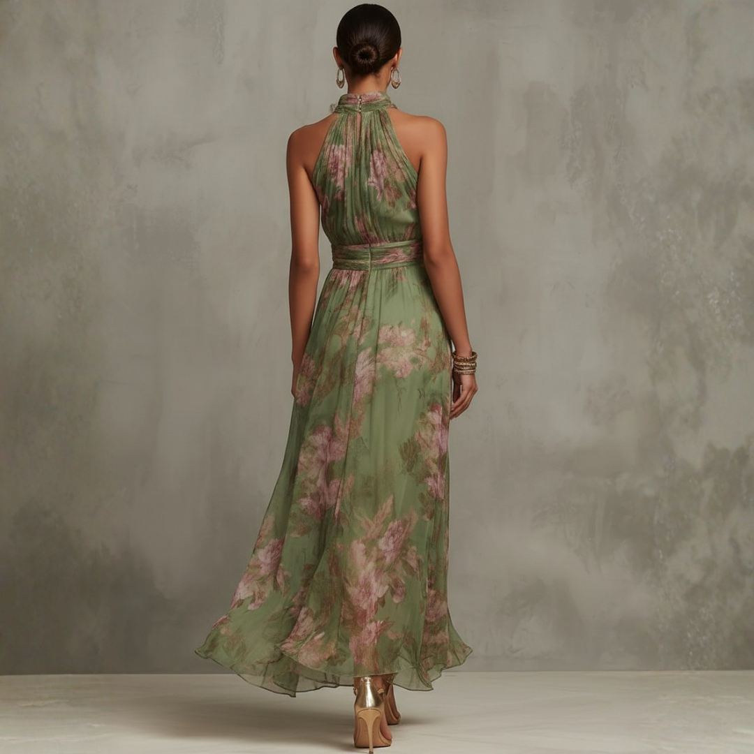 Christabel | Floral Halter Neck Chiffon Maxi Dress
