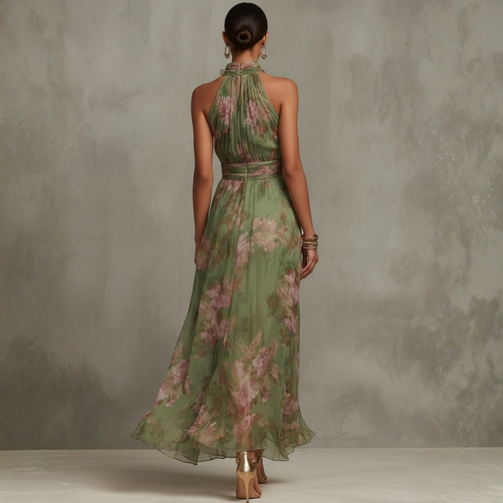 Christabel | Floral Halter Neck Chiffon Maxi Dress