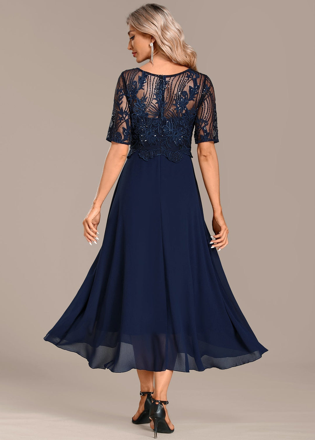 Sophie | Sequin Lace Bodice Chiffon Midi Dress
