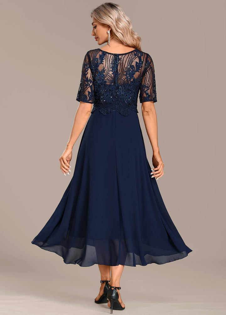 Sophie | Sequin Lace Bodice Chiffon Midi Dress