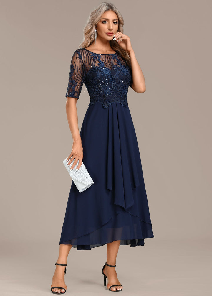 Sophie | Sequin Lace Bodice Chiffon Midi Dress