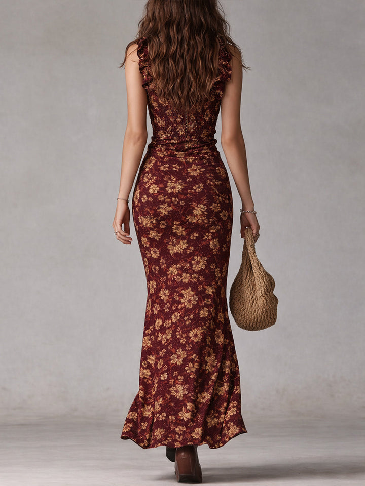 Emerald | Vintage Floral Ruffle Maxi Dress