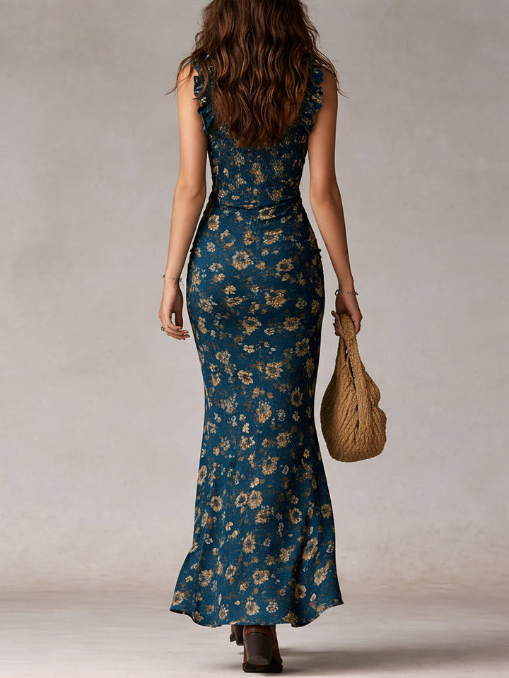 Emerald | Vintage Floral Ruffle Maxi Dress