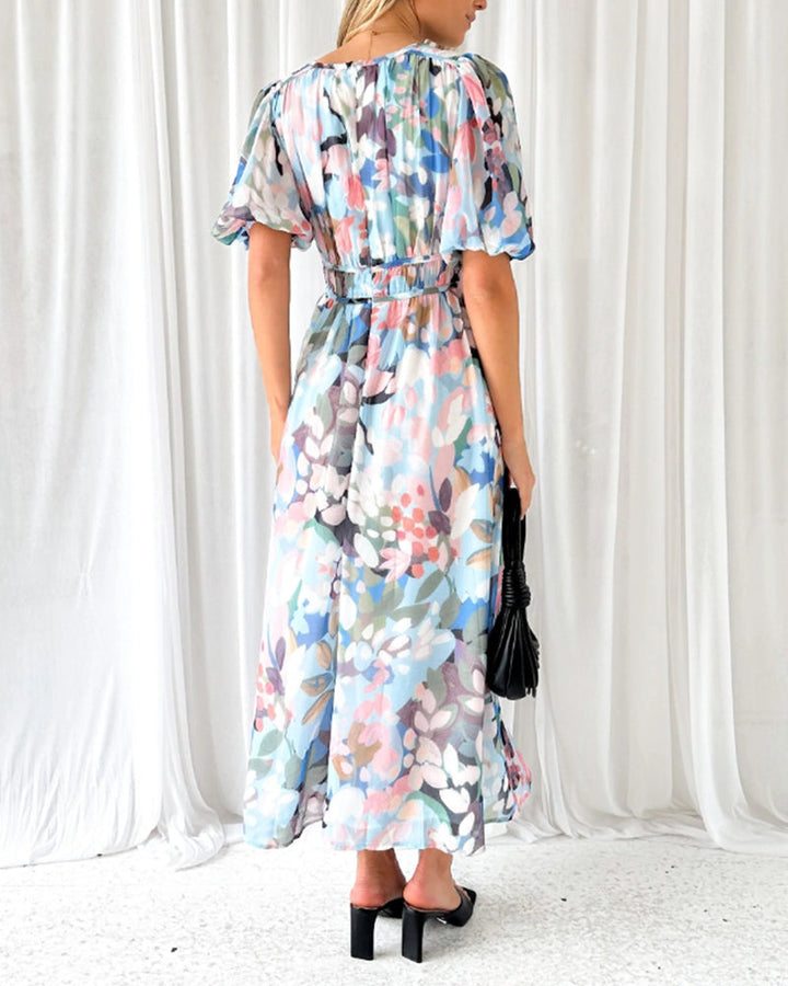 Arabella | Floral Print Lantern Sleeve Maxi Dress