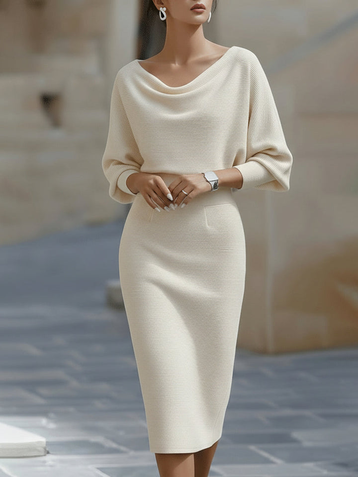 Noir | Cowl Neck Ribbed Midi Dress