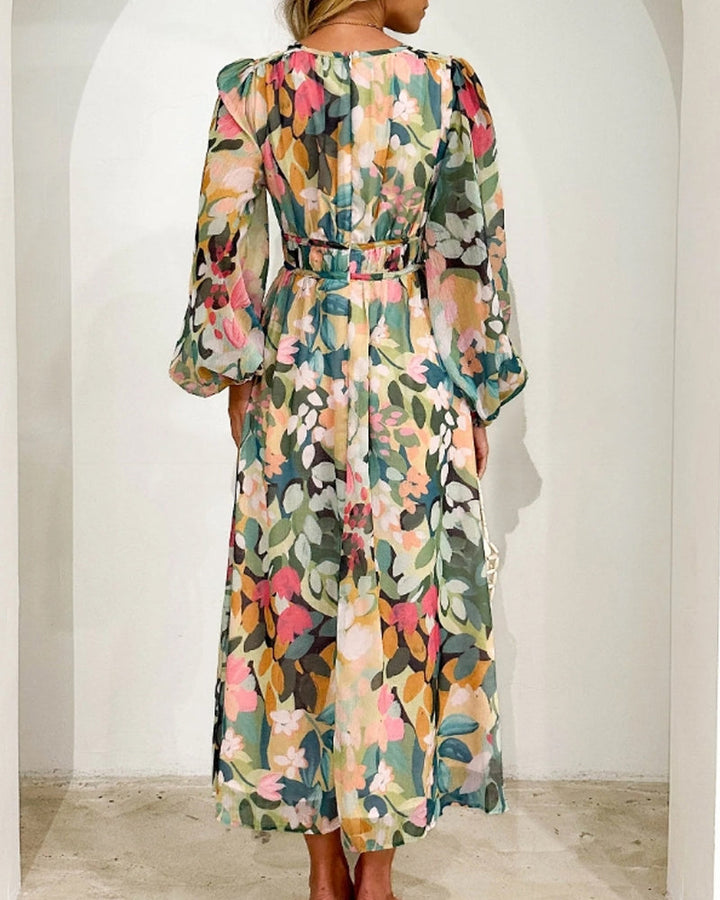 Arabella | Floral Print Lantern Sleeve Maxi Dress