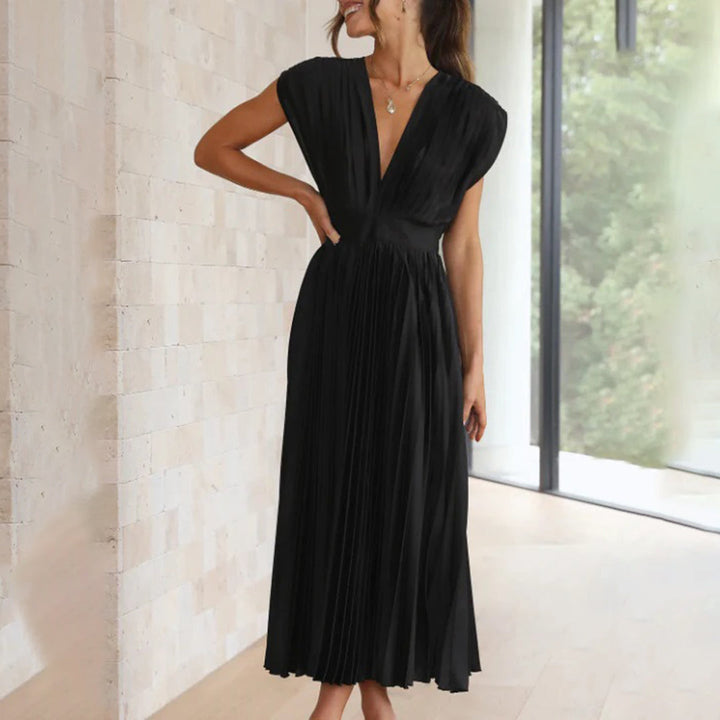 Clarissa | Pleated V-Neck Midi Dress