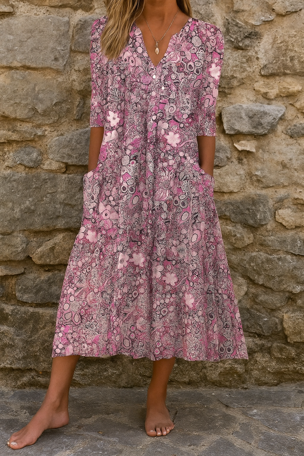 Jocasta | Artistic Floral Swirl Print Midi Dress