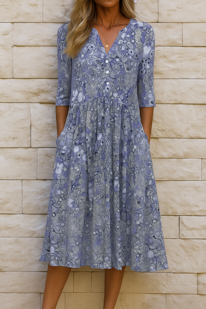 Jocasta | Artistic Floral Swirl Print Midi Dress
