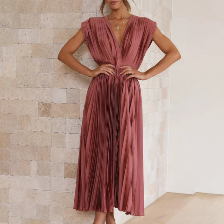Clarissa | Pleated V-Neck Midi Dress