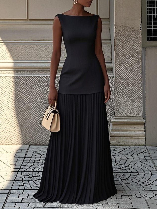Cressida | Bateau Neck Pleated Maxi Dress