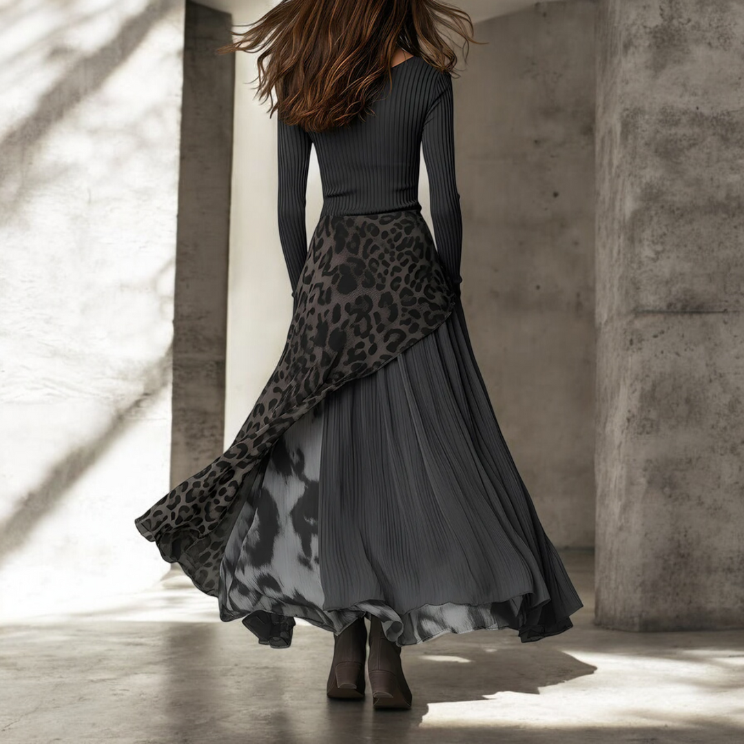 Faye™ | Long Dress with Leopard Accent