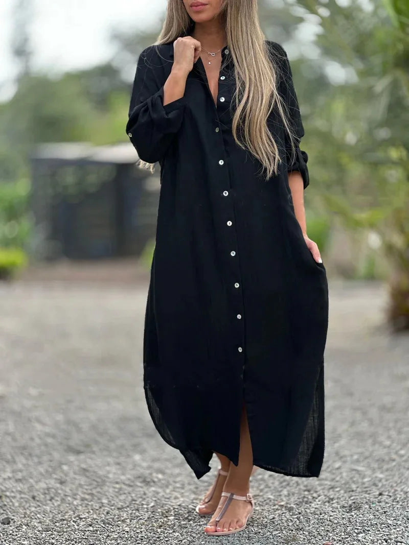 Harriet | Button-Through Shirt Maxi Dress