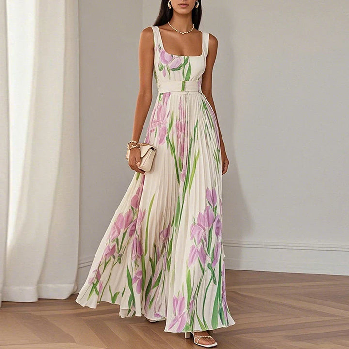 Araminta | Iris Floral Pleated Maxi Dress