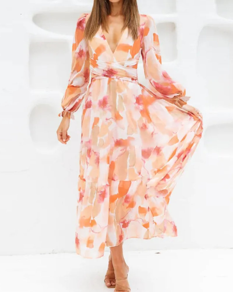 Arabella | Floral Print Lantern Sleeve Maxi Dress