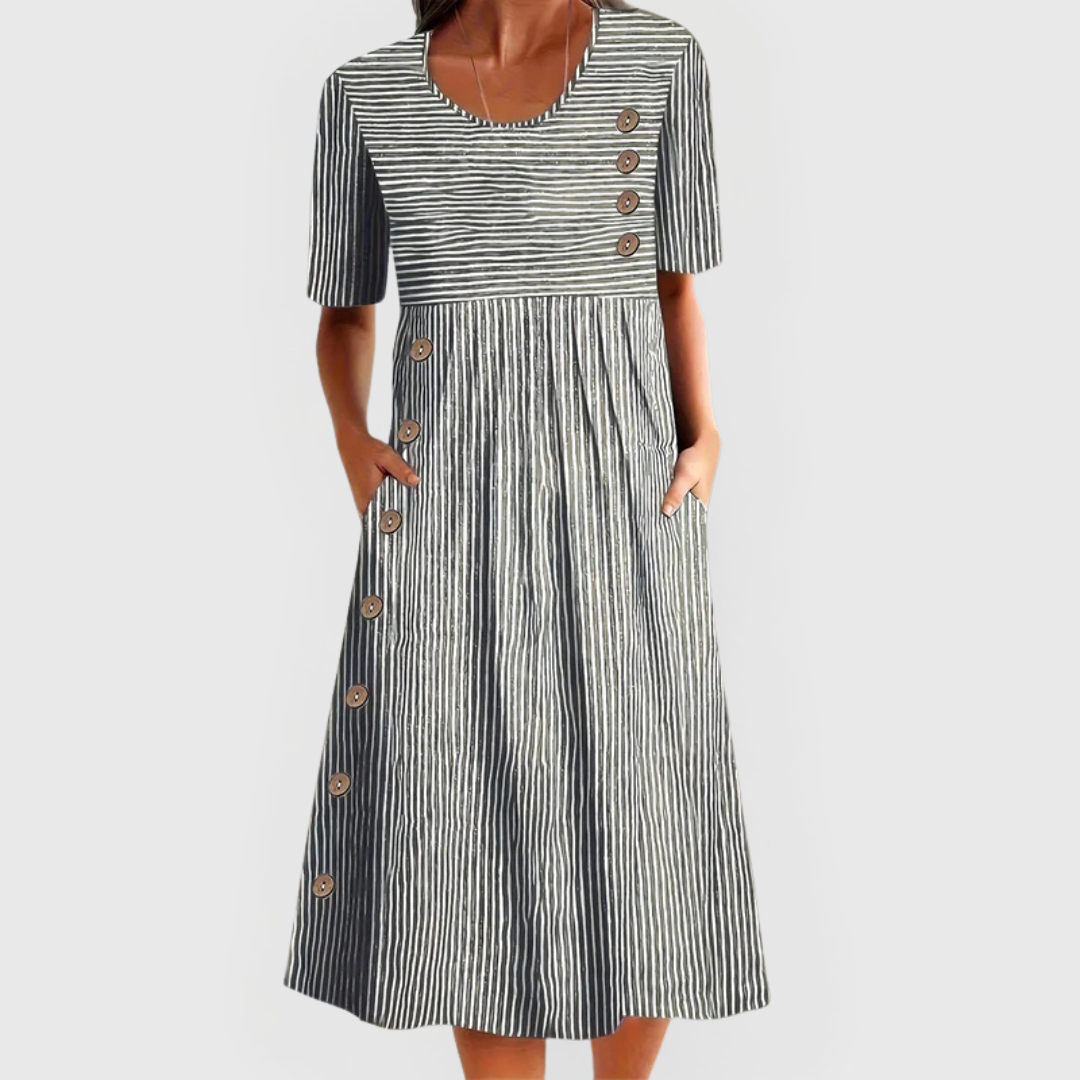 Harriet | Striped Button Midi Dress