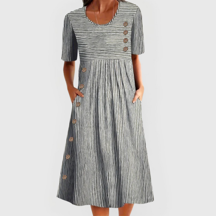 Harriet | Striped Button Midi Dress