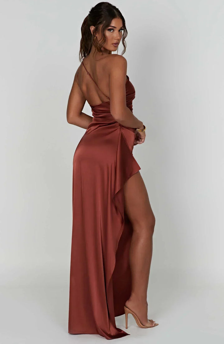Women’s Asymmetric Evening Maxi Dress – Elegant Gown with High Split