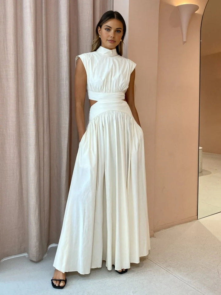 Women’s Mock Neck Maxi Dress – Sleeveless Romantic Style for Work, Holidays, and Parties