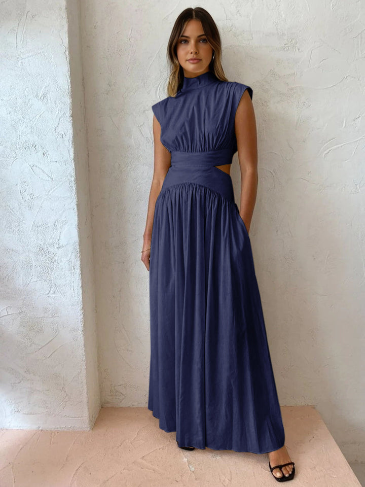 Women’s Mock Neck Maxi Dress – Sleeveless Romantic Style for Work, Holidays, and Parties