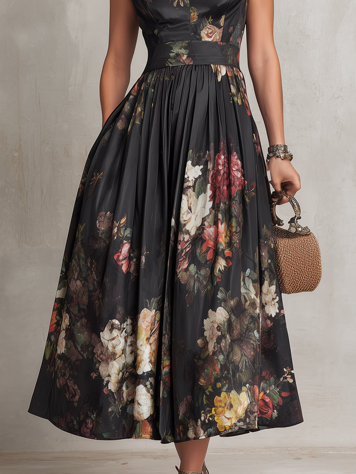 Cordelia | Dark Floral Keyhole Midi Dress