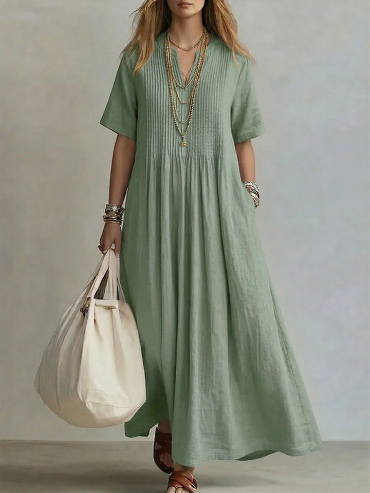 Sage | Linen Pintuck Maxi Dress