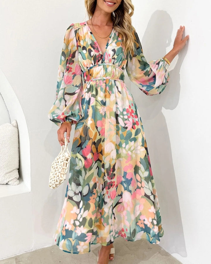 Arabella | Floral Print Lantern Sleeve Maxi Dress