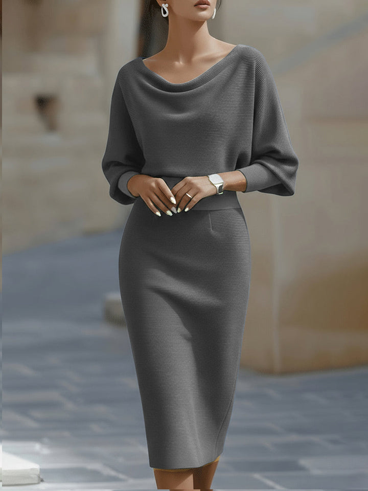 Noir | Cowl Neck Ribbed Midi Dress