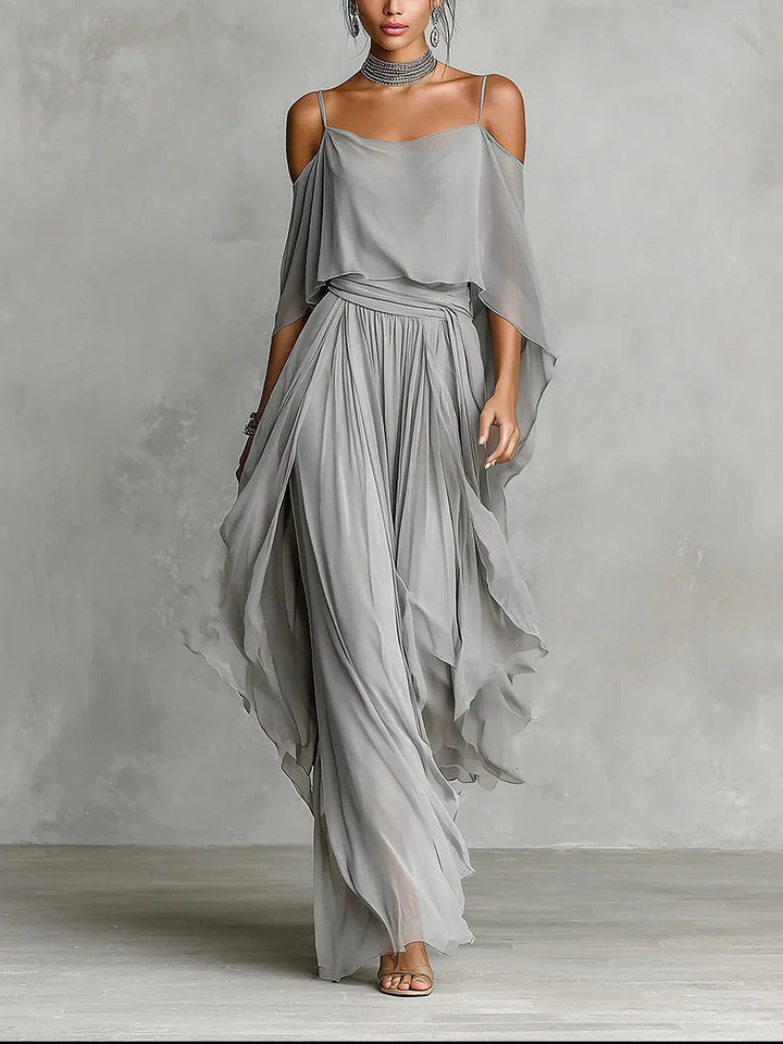 Eadith | Cold Shoulder Chiffon Draped Maxi Dress
