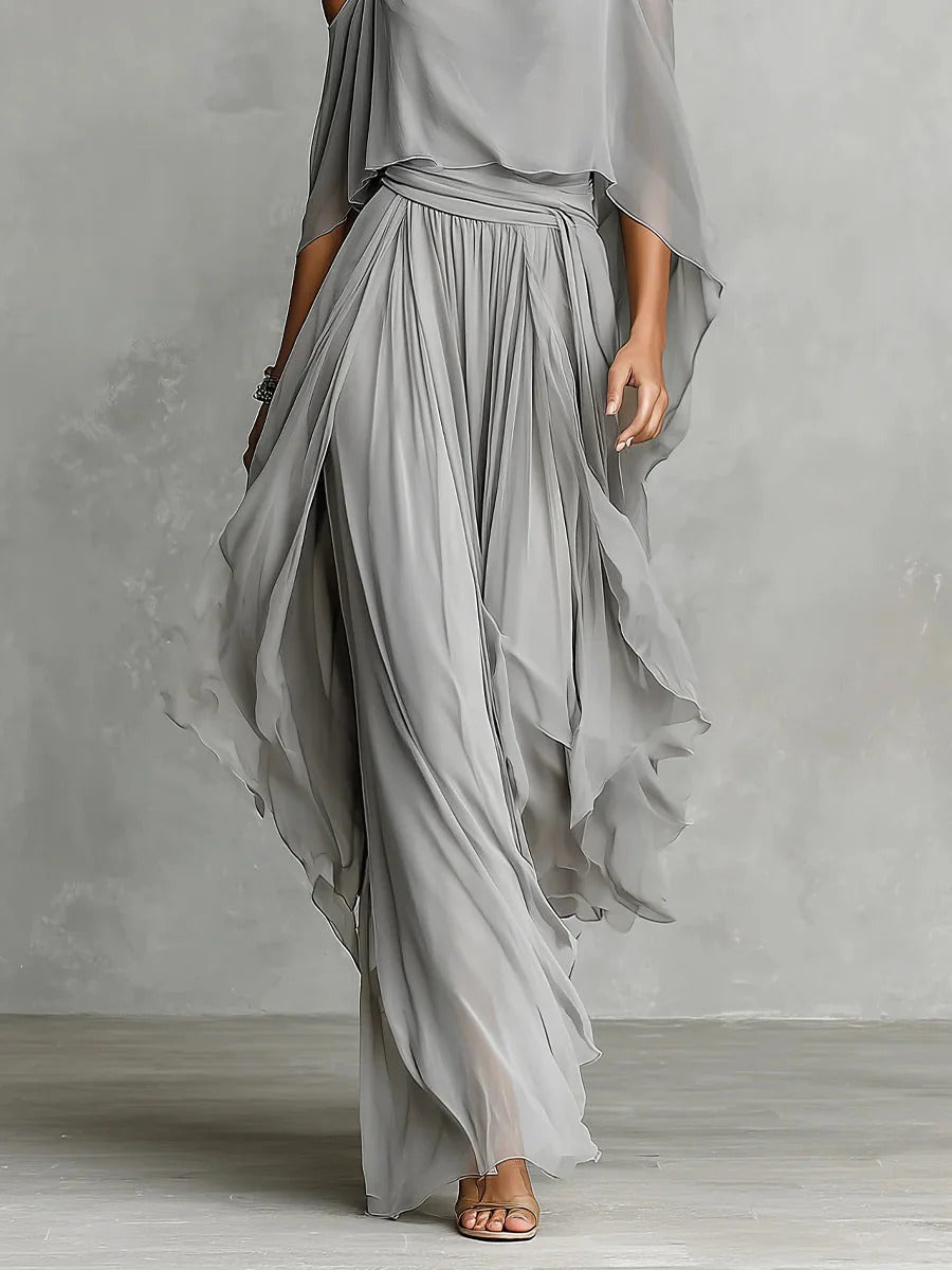 Eadith | Cold Shoulder Chiffon Draped Maxi Dress