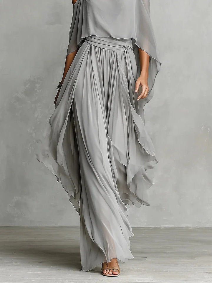 Eadith | Cold Shoulder Chiffon Draped Maxi Dress